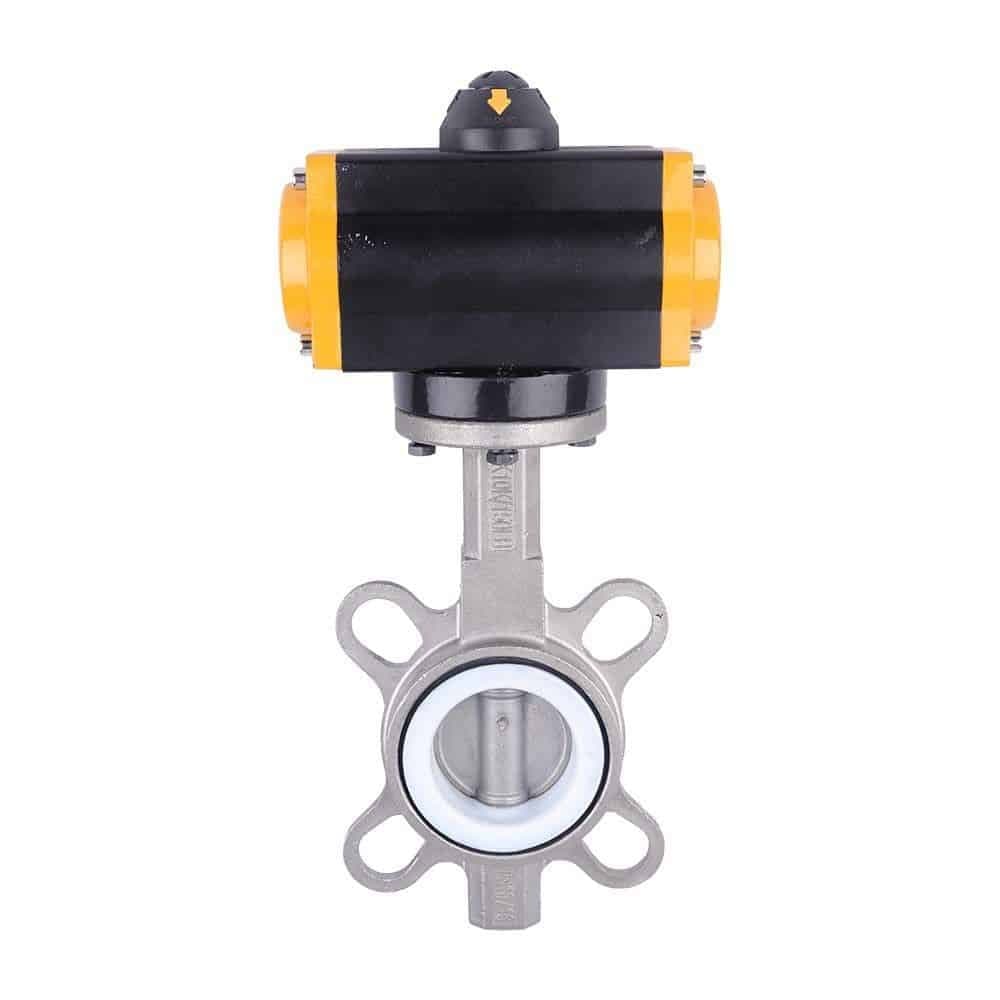 Pneumatic Actuator PTFE Seat Stainless Steel Wafer Butterfly Valve
