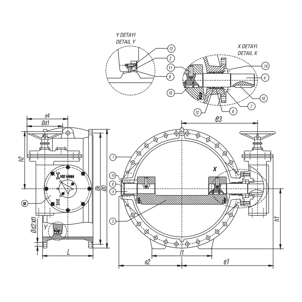 Double Flanged Butterfly Valve drawing 1