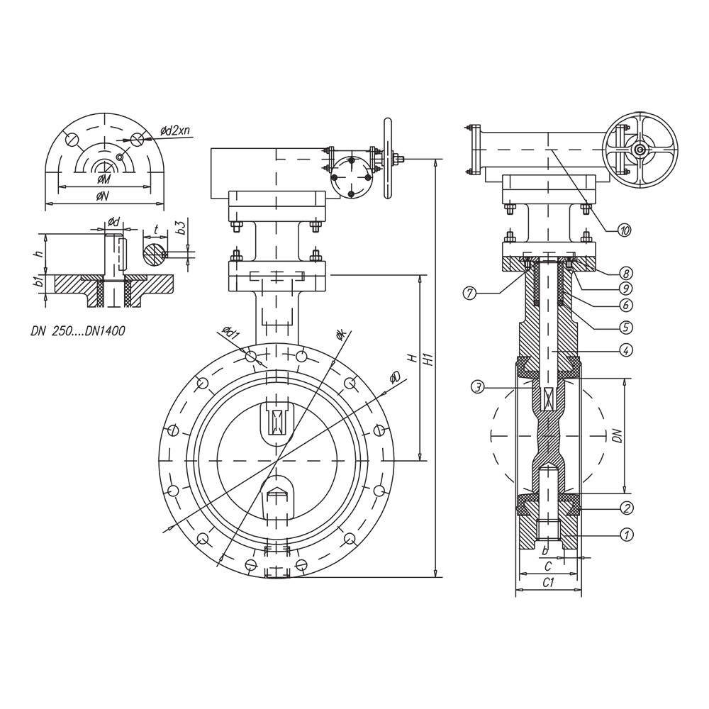 U-Type Double Flanged Butterfly Valve drawing 1