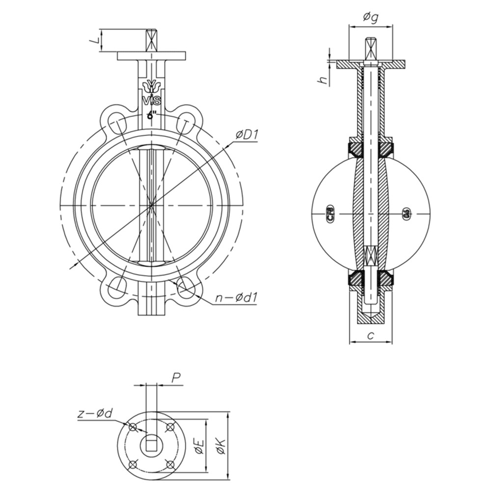 Wafer Type Butterfly Valve drawing 1