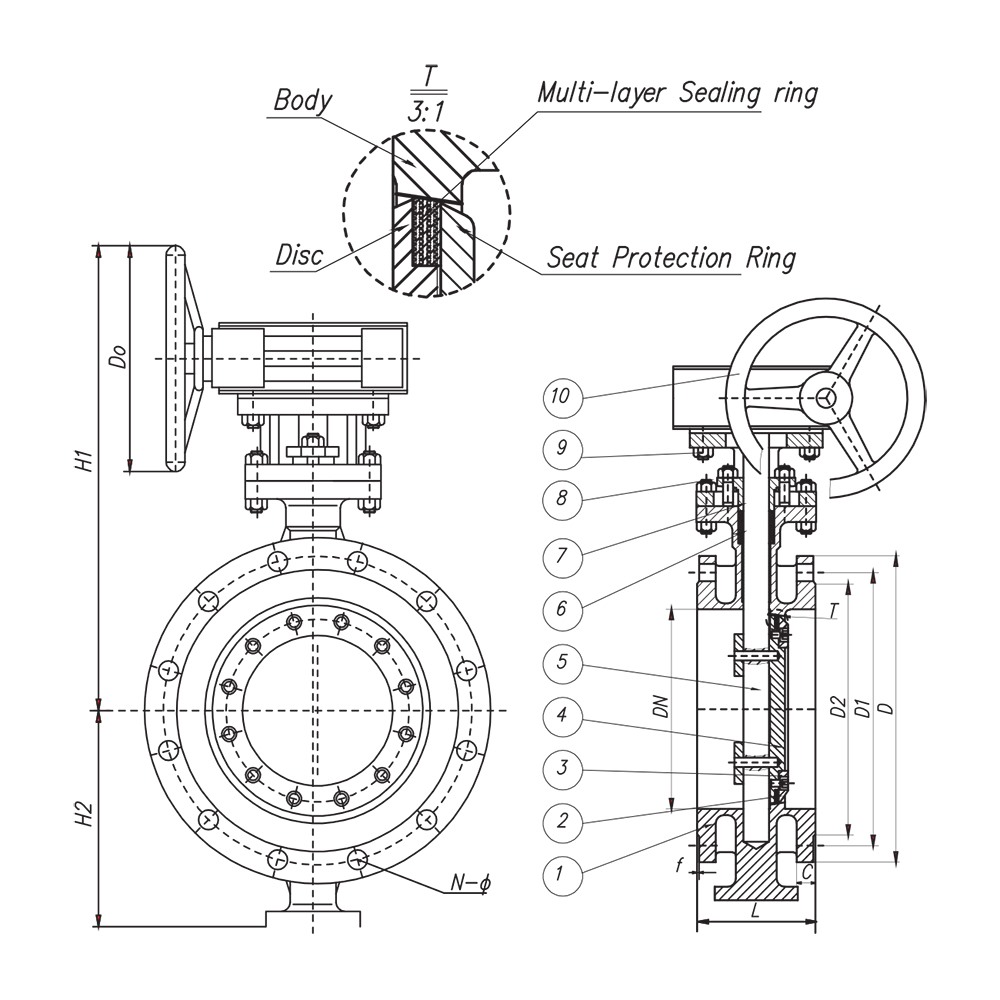 Triple Offset Butterfly Valve drawing 1