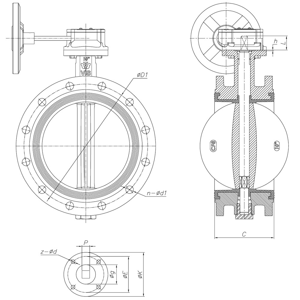 Flanged Type Butterfly Valve drawing 1