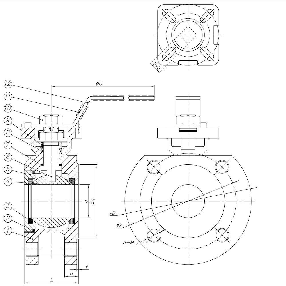 Monoblock Wafer Type Ball Valve drawing 1