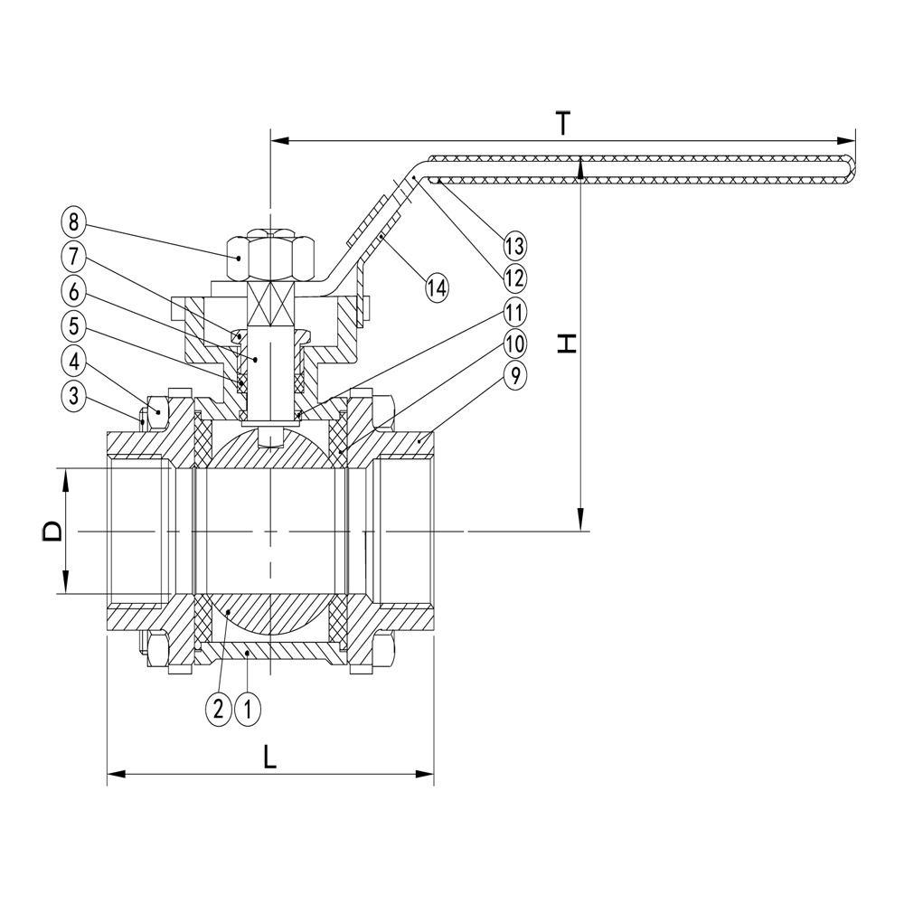 SS 3PC Ball Valve M3 - ISO 5211 - BSP drawing 1