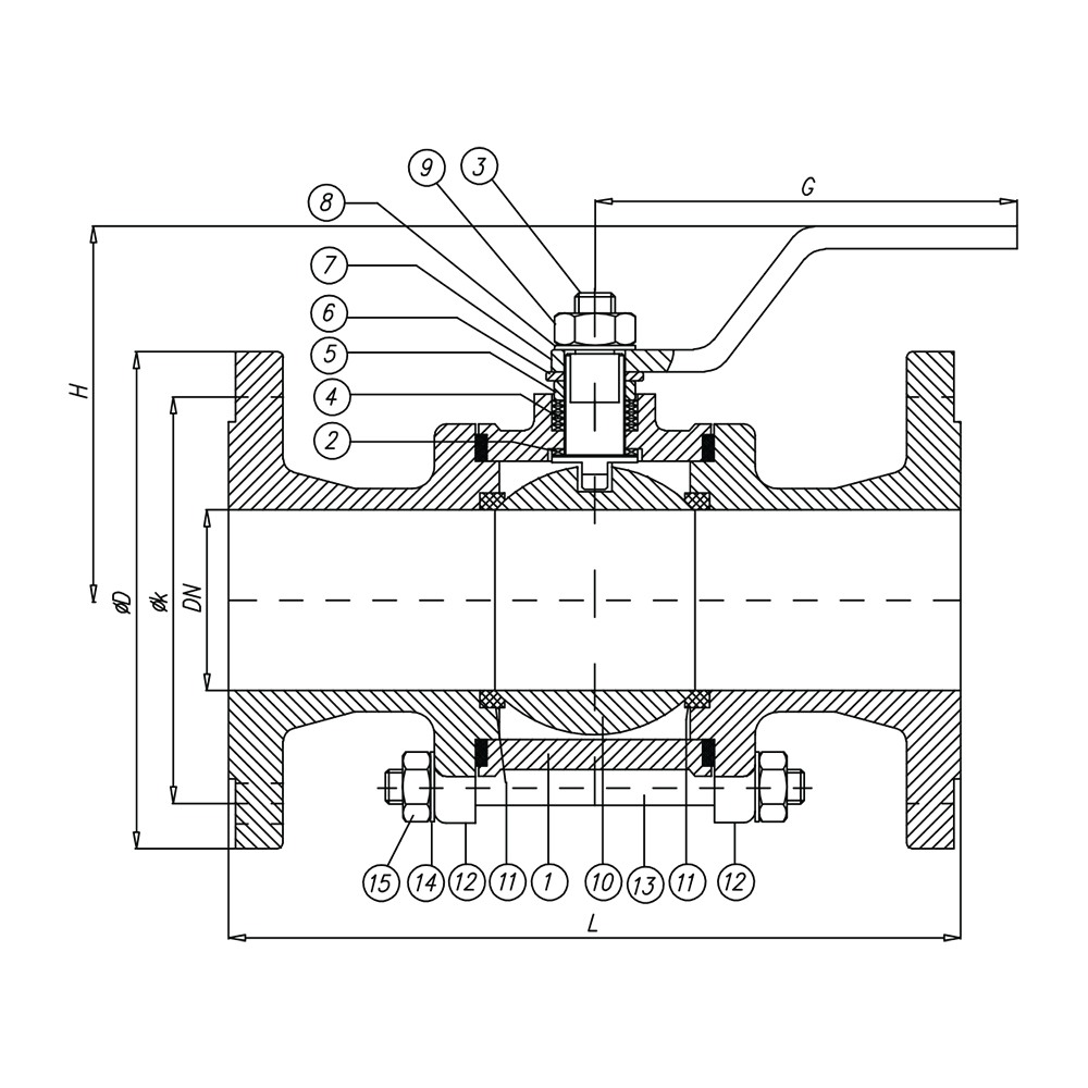 3 Pcs Design Ball Valve Full Bore drawing 1