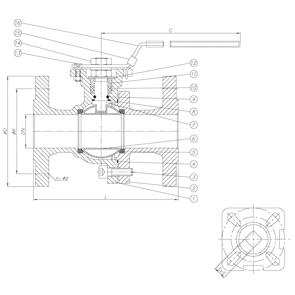 2-PCS Ball Valve, Full Bore drawing 1