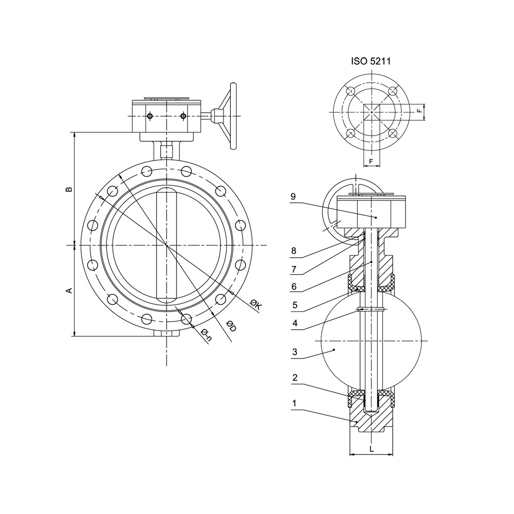JIS Double Flanged Butterfly Valve drawing 1