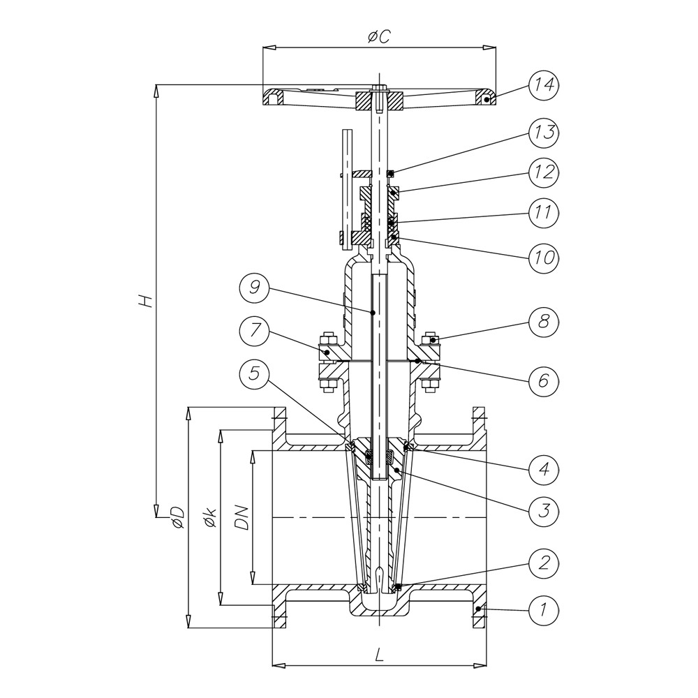 JIS 5K Cast Iron Gate Valve drawing 1
