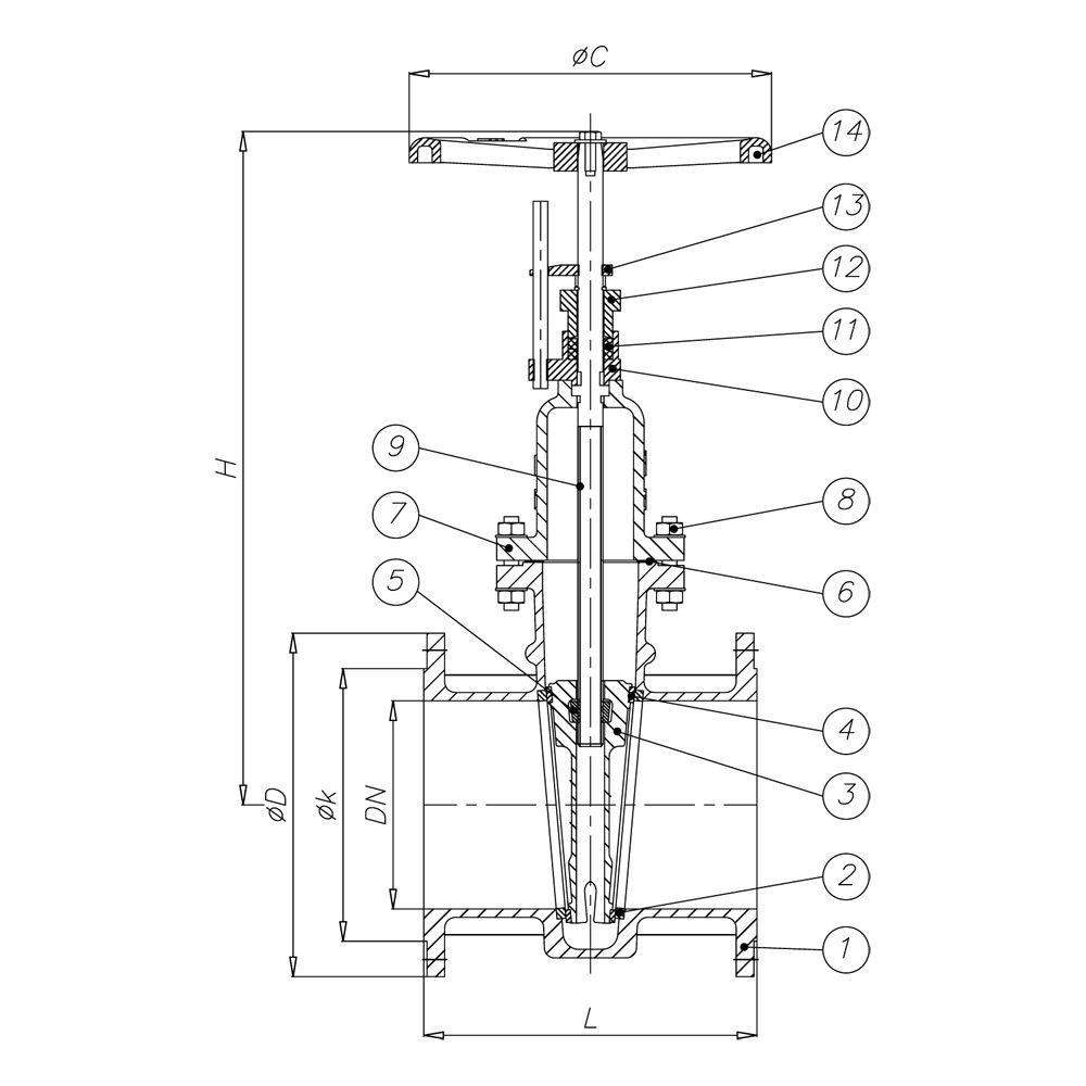 JIS 10K Cast Iron Gate Valve drawing 1