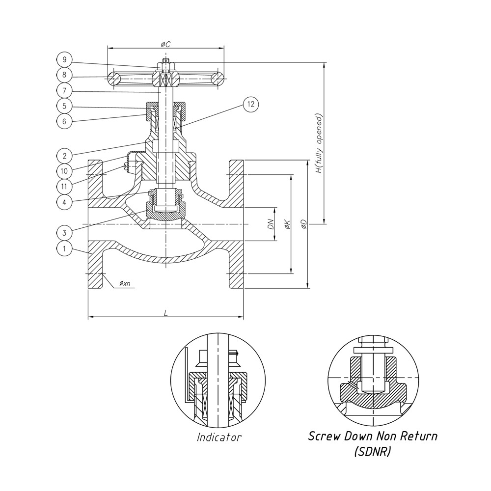 JIS 16K Straight Globe Valve drawing 1