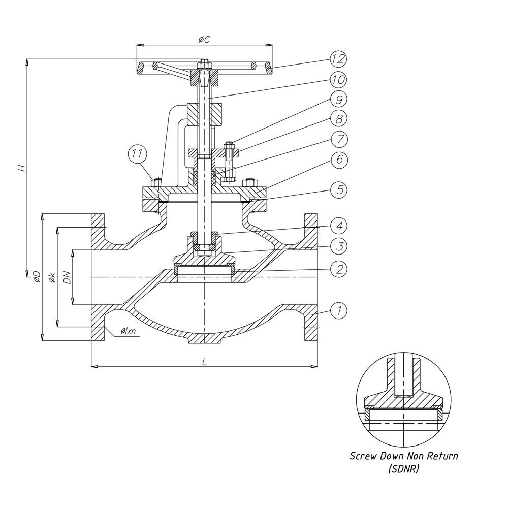 JIS 10K Straight Globe Valve drawing 1
