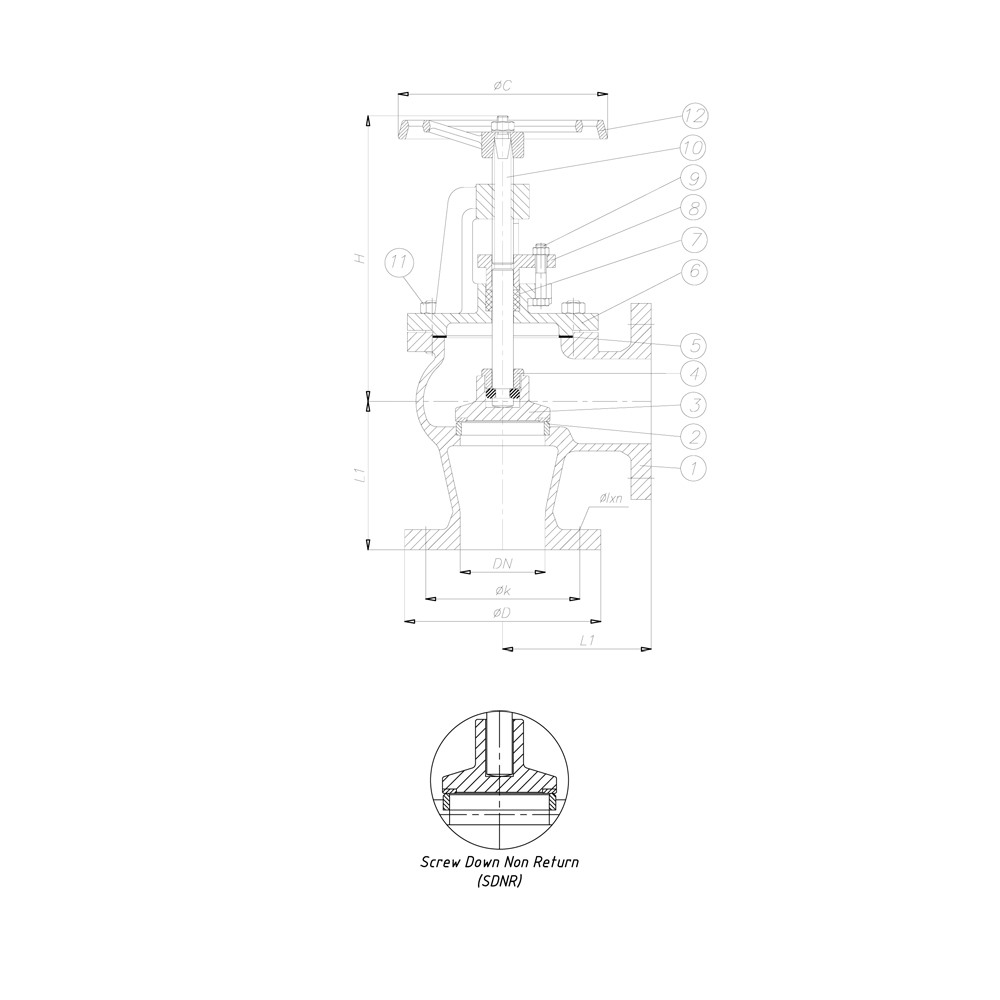 JIS 5K Angle Globe Valve drawing 1