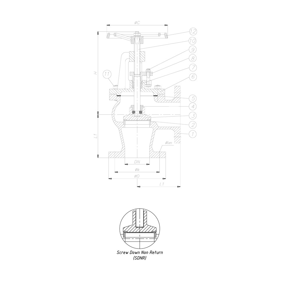 JIS 10K Angle Globe Valve drawing 1