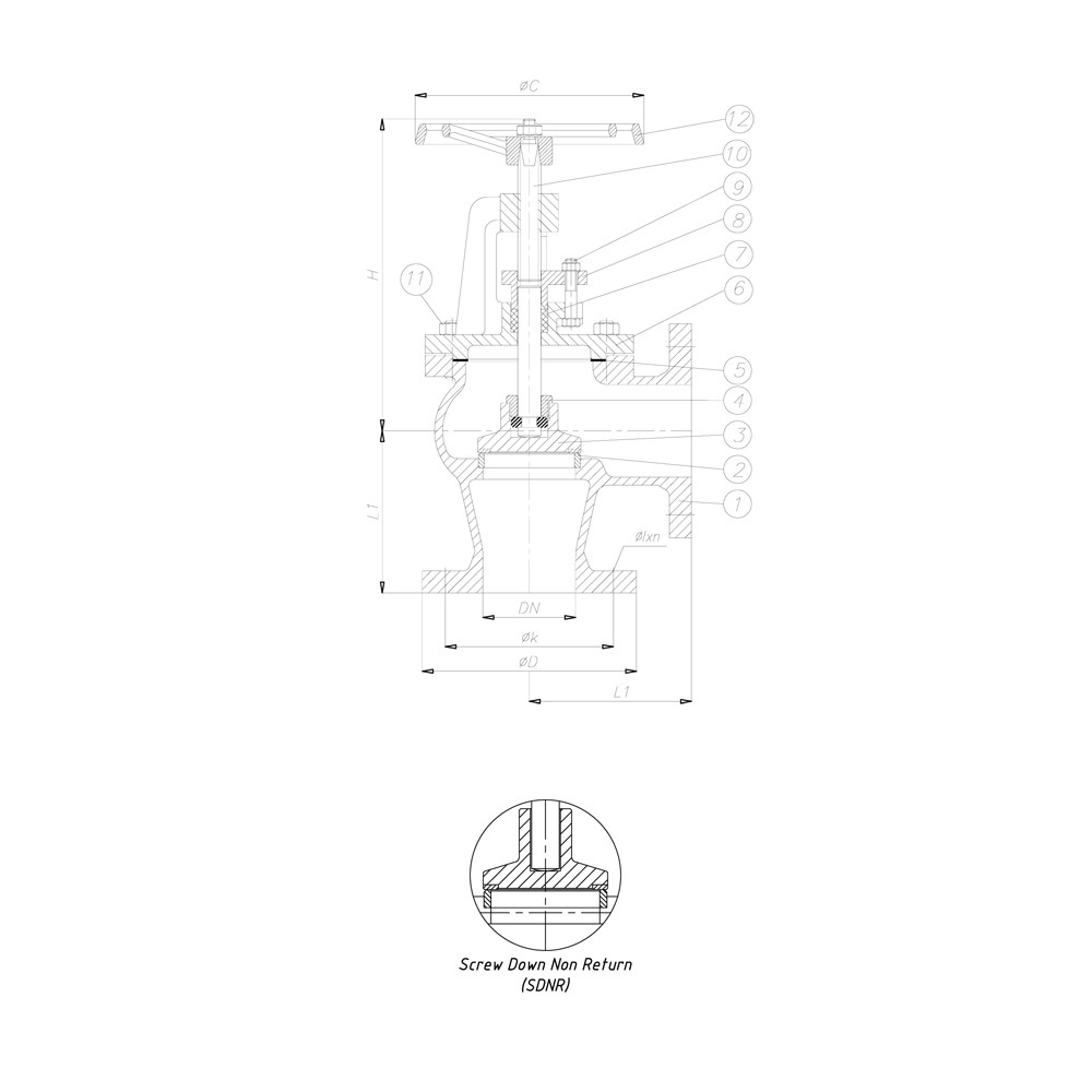 JIS 16K Angle Globe Valve drawing 1