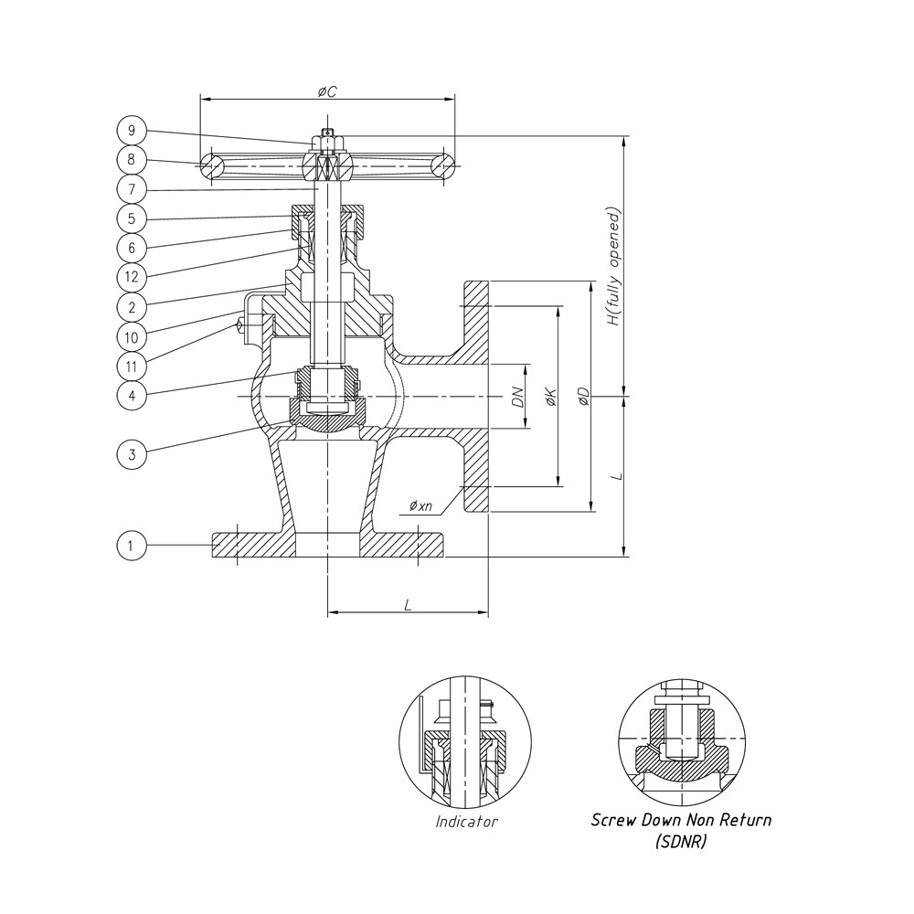 JIS Angle Globe Valve drawing 1