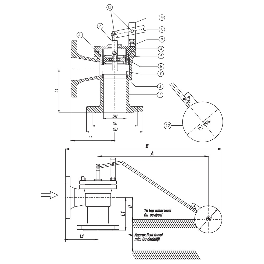 Angle Float Valve drawing 1