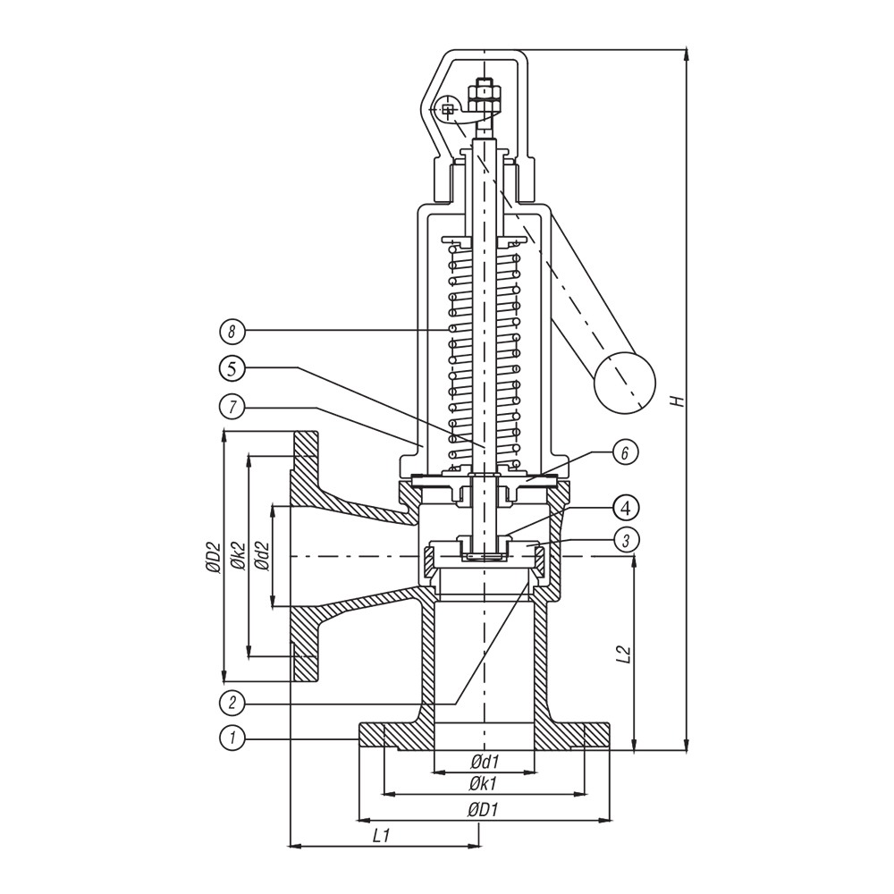 Safety Valve (Spring Loaded) Full Lift VEYT-10-16-25-40 Proportional Lift VEYO-10-16-25-40 drawing 1