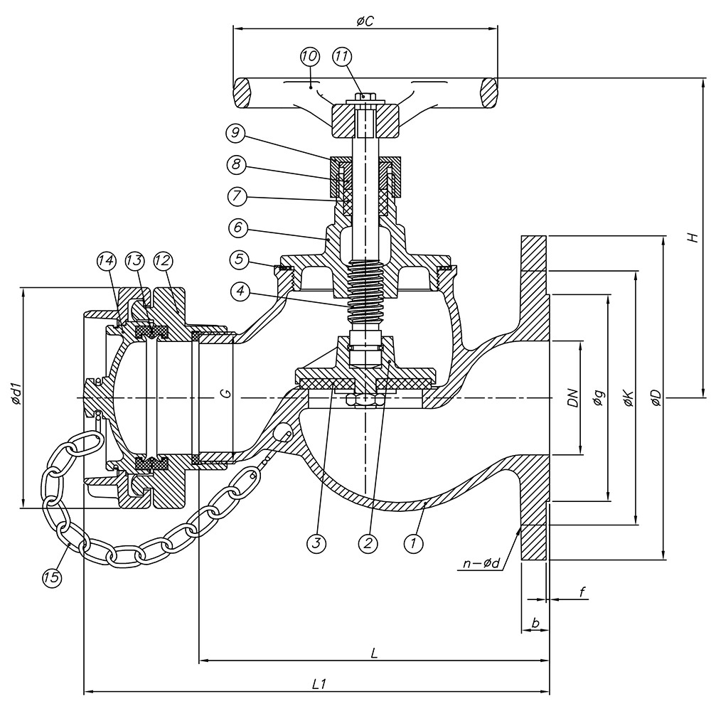 Fire Valve Straight Type drawing 1