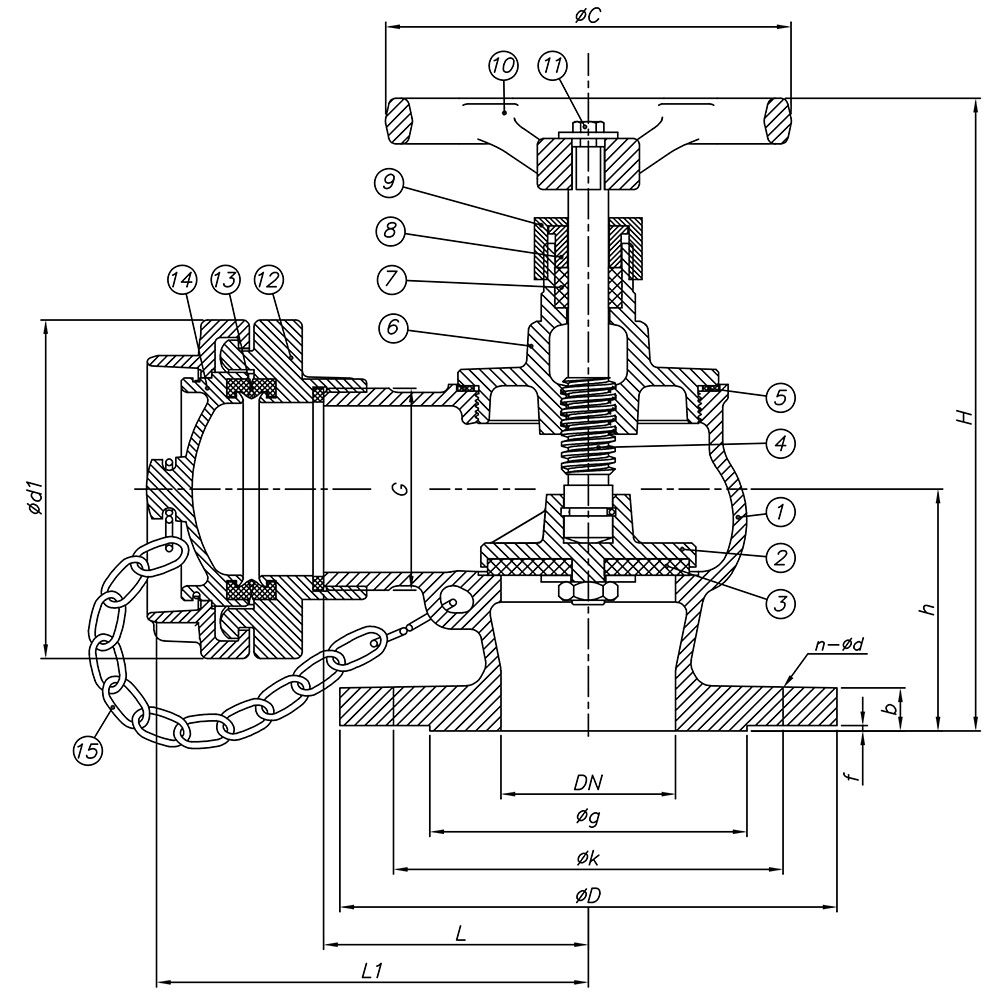 Angle Type Fire Valve - SB drawing 1