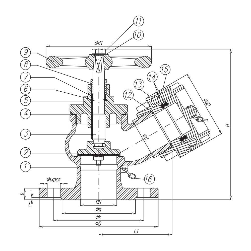 30° Oblique Type Fire Valve - SB drawing 1