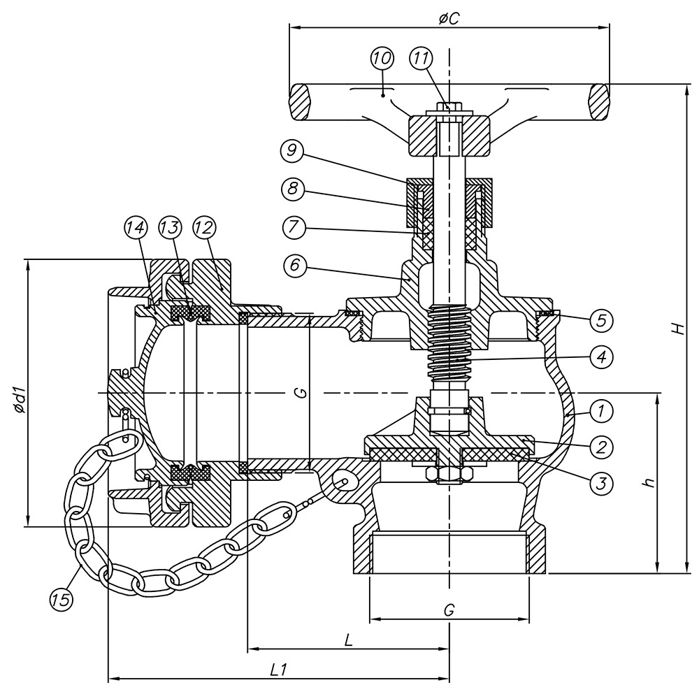 Threaded Angle Type Fire Valve drawing 1