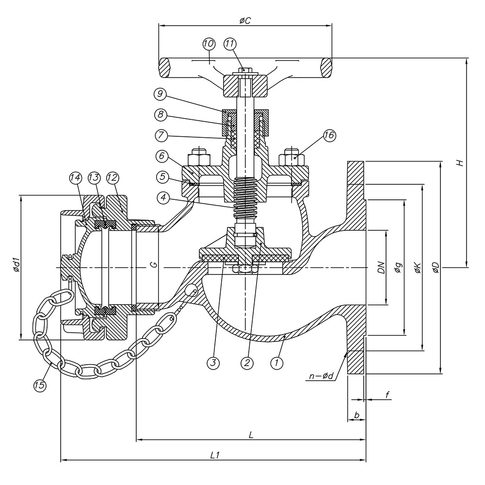 Fire Valve Straight Type (Bolted Bonnet) drawing 1