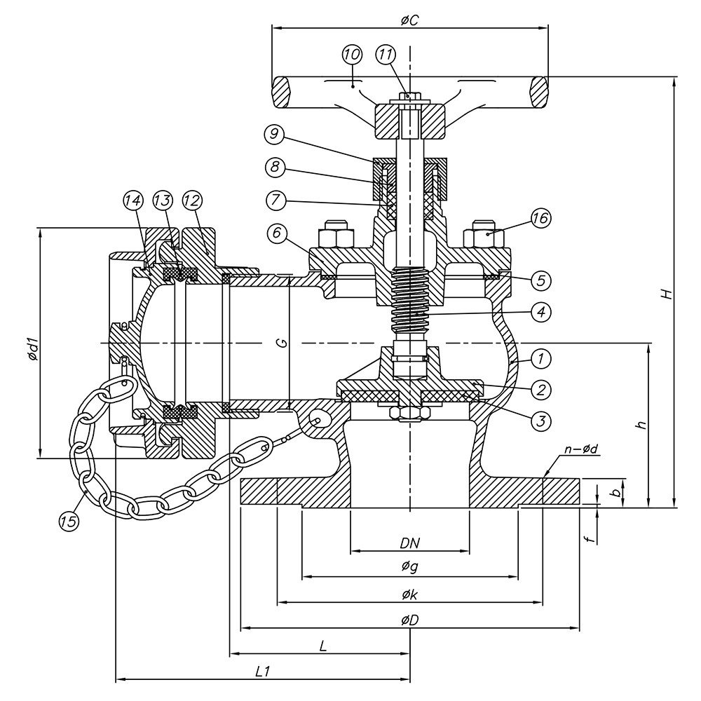Angle Type Fire Valve (Bolted Bonnet) drawing 1