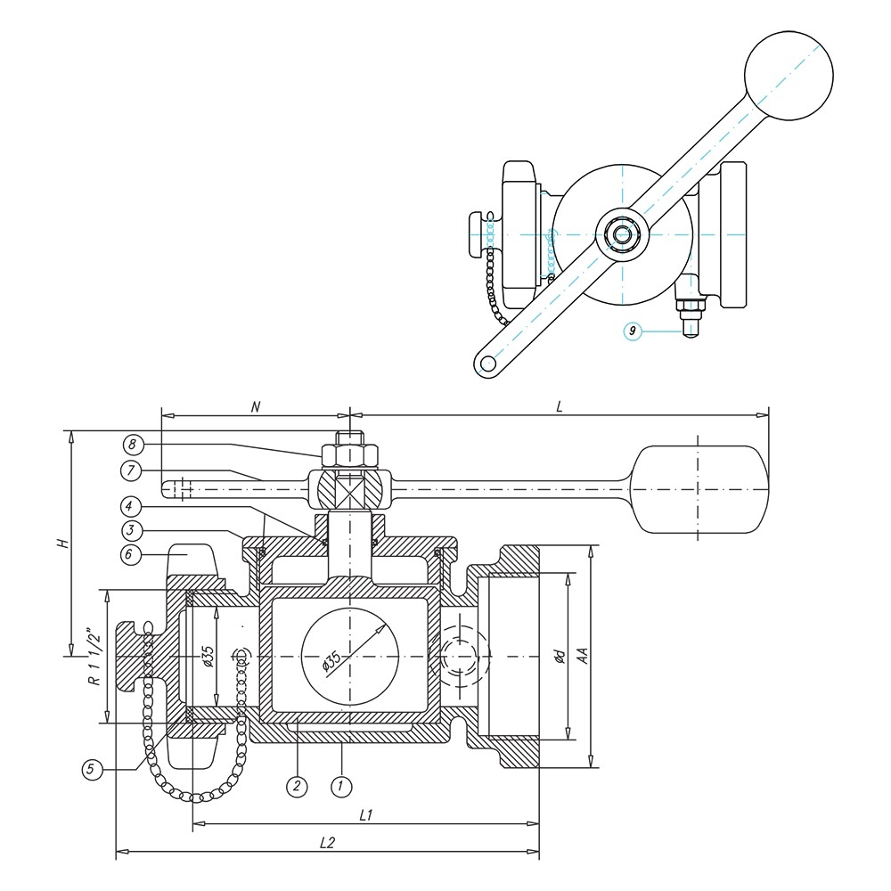 Sounding Cocks PN 4 360° Turning Lever drawing 1