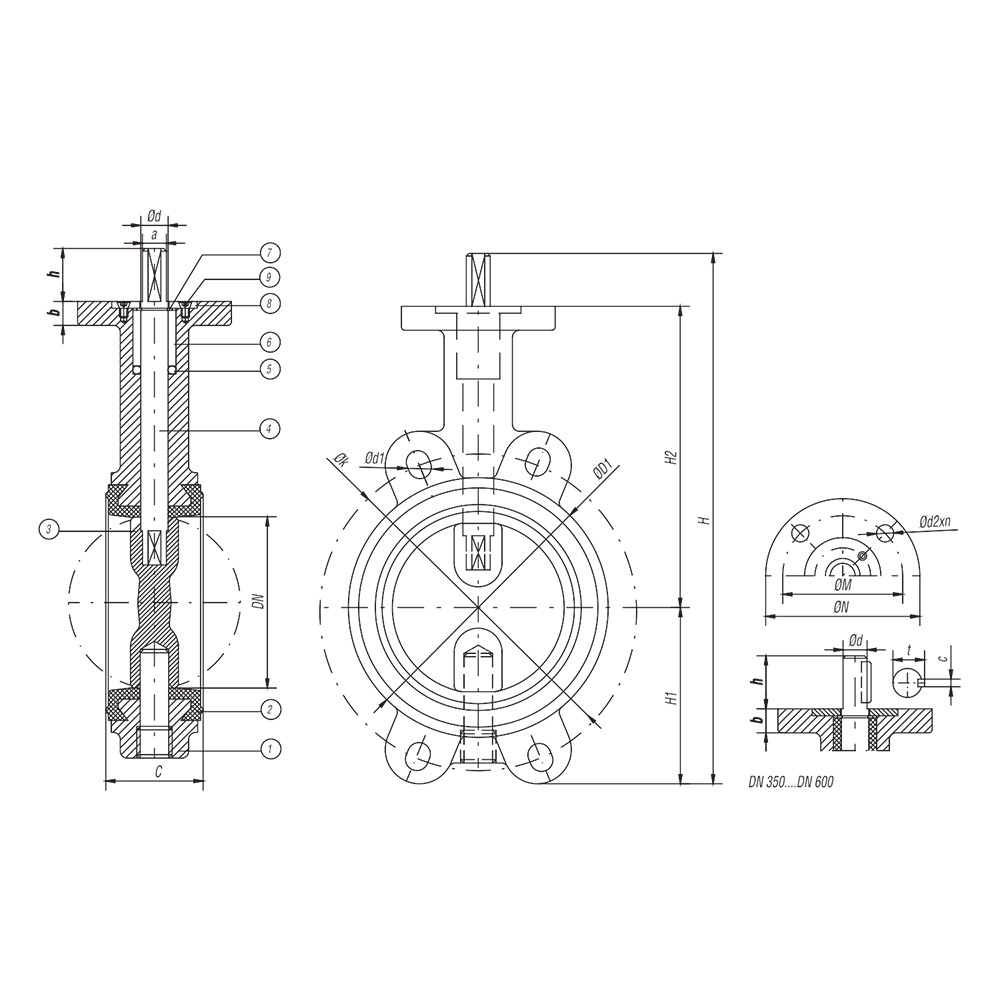 Wafer Type Butterfly Valve (Marine) drawing 1