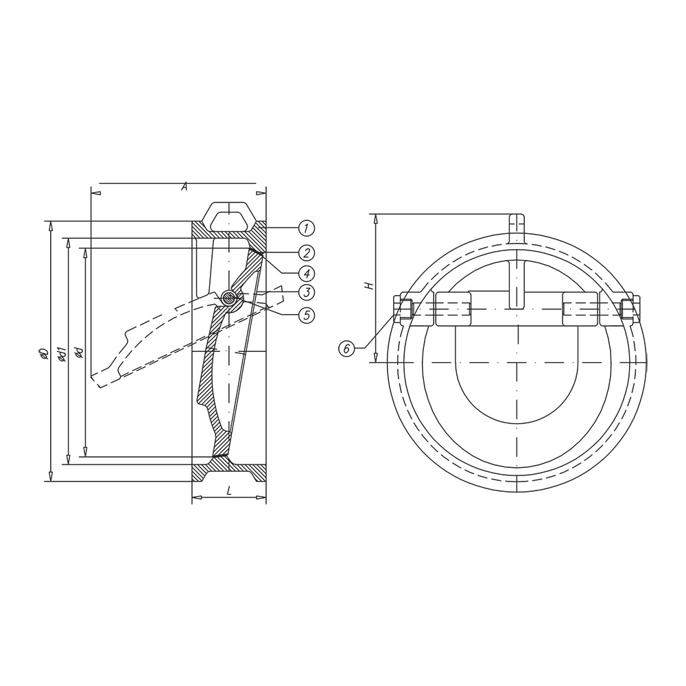 Wafer Tilting Disc Check Valve (Marine) drawing 1
