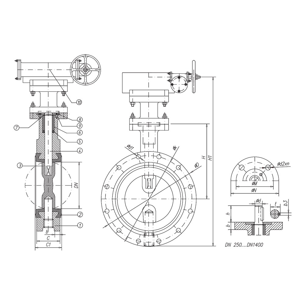 U-Type Double Flanged Butterfly Valve (Marine) drawing 1