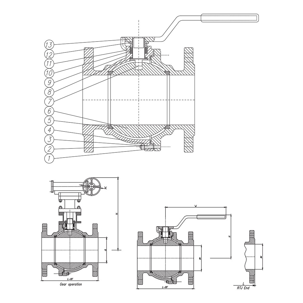 API Floating Ball Valve drawing 1