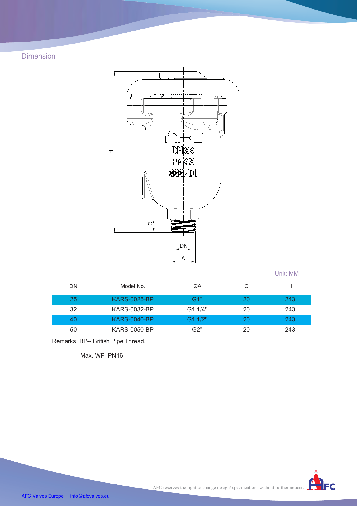 KARX - Combination Kinetic Air Release Valve drawing 2