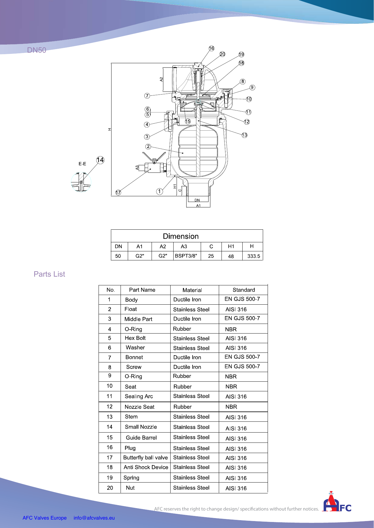 SKSA - Sewage Combination Air Release Valve (Anti-Shock) drawing 1