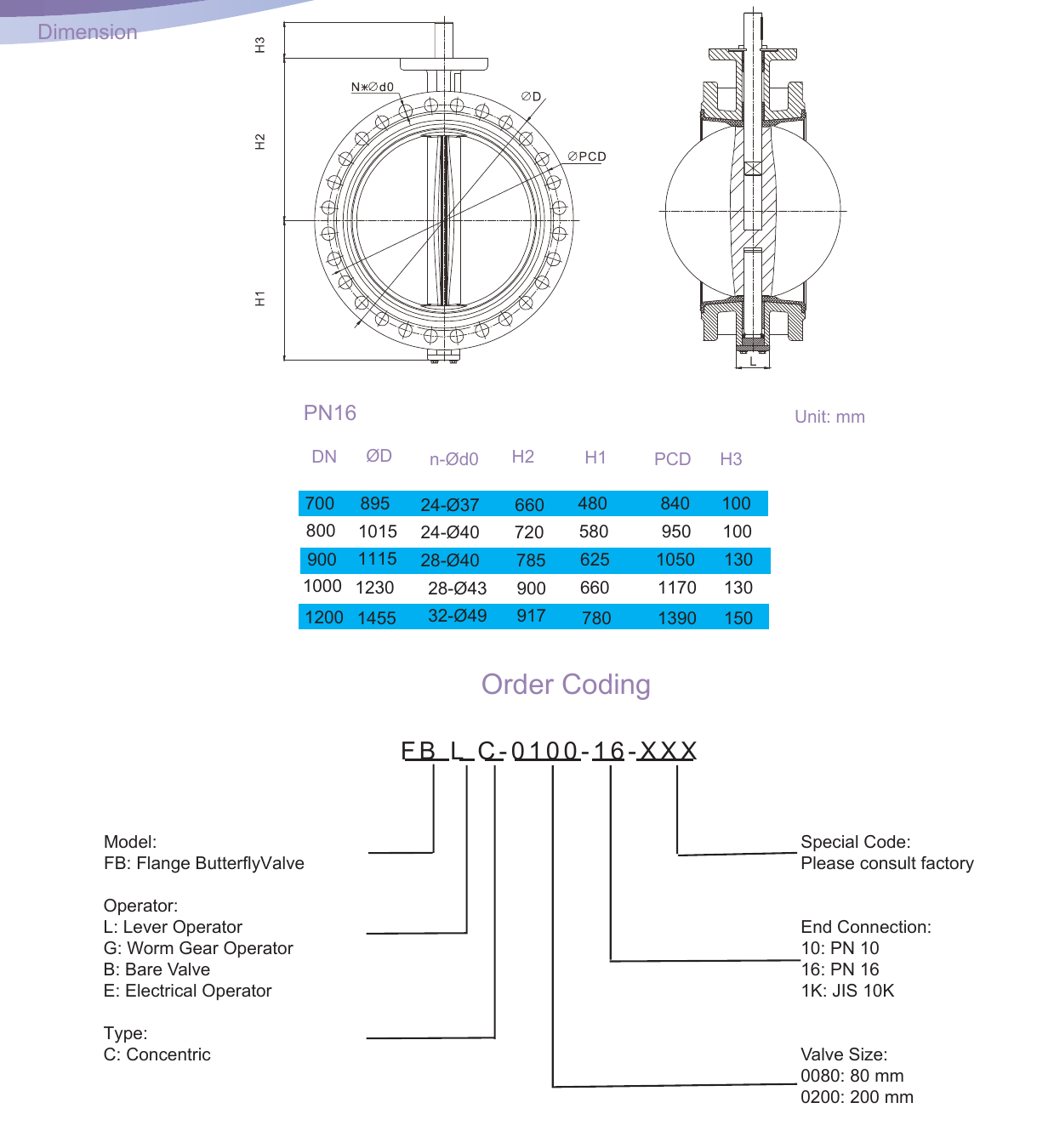 FBLC - Concentric Flange Butterfly Valve drawing 3