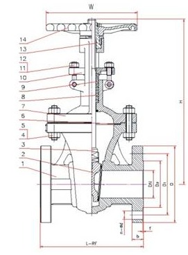 DIN Cast Steel Gate Valve drawing 1