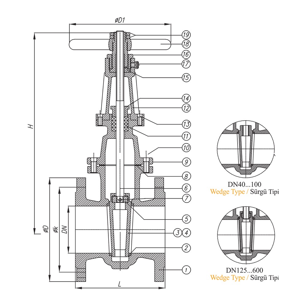 Rising Stem Gate Valve drawing 1