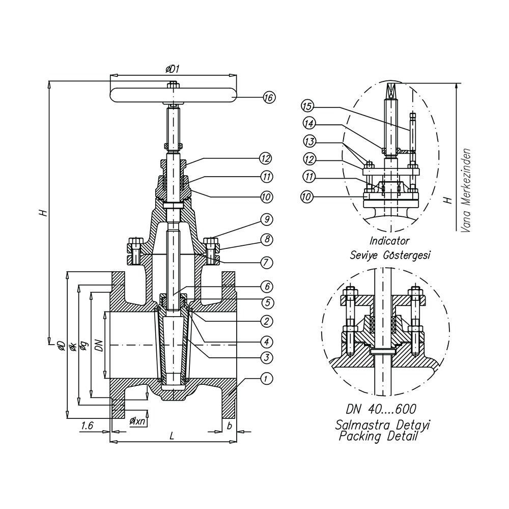 Gate Valve With Stuffing Box & Indicator drawing 1