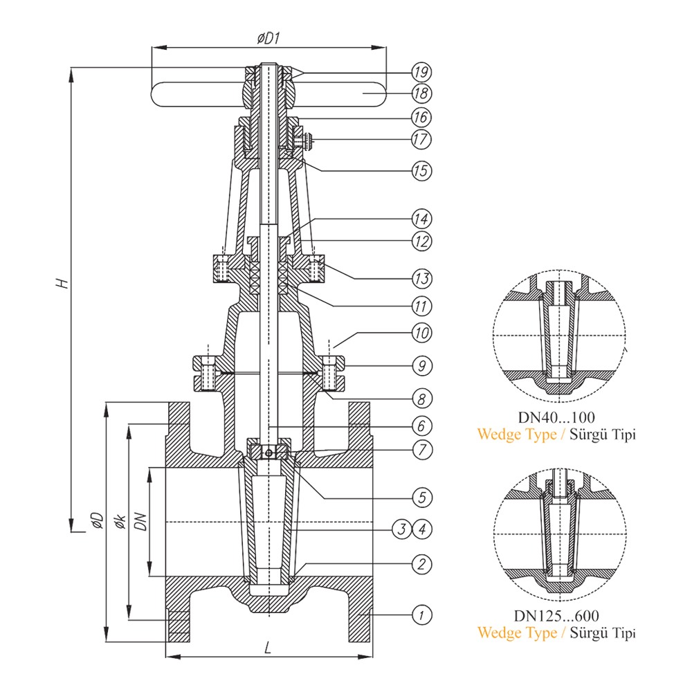 Rising Stem Gate Valve drawing 1