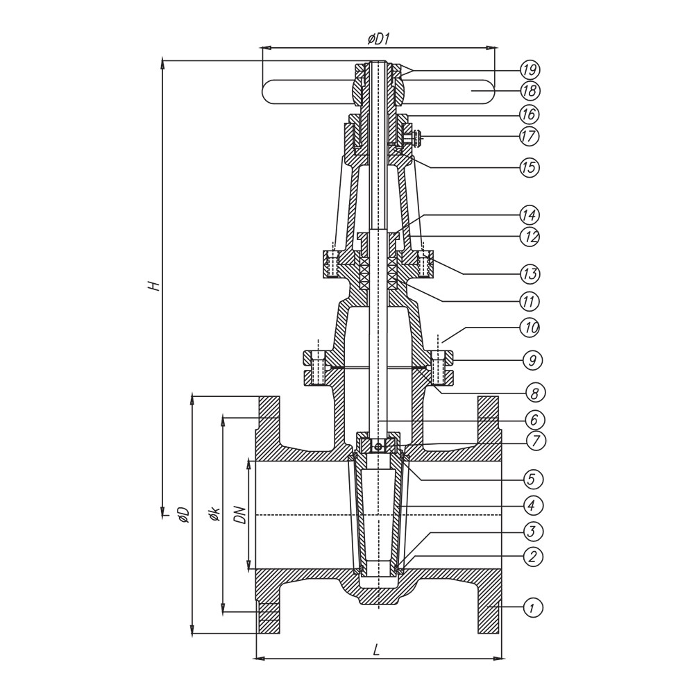 Rising Stem Gate Valve drawing 1