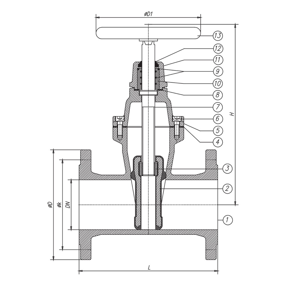 Resilient Seat Gate Valve drawing 1