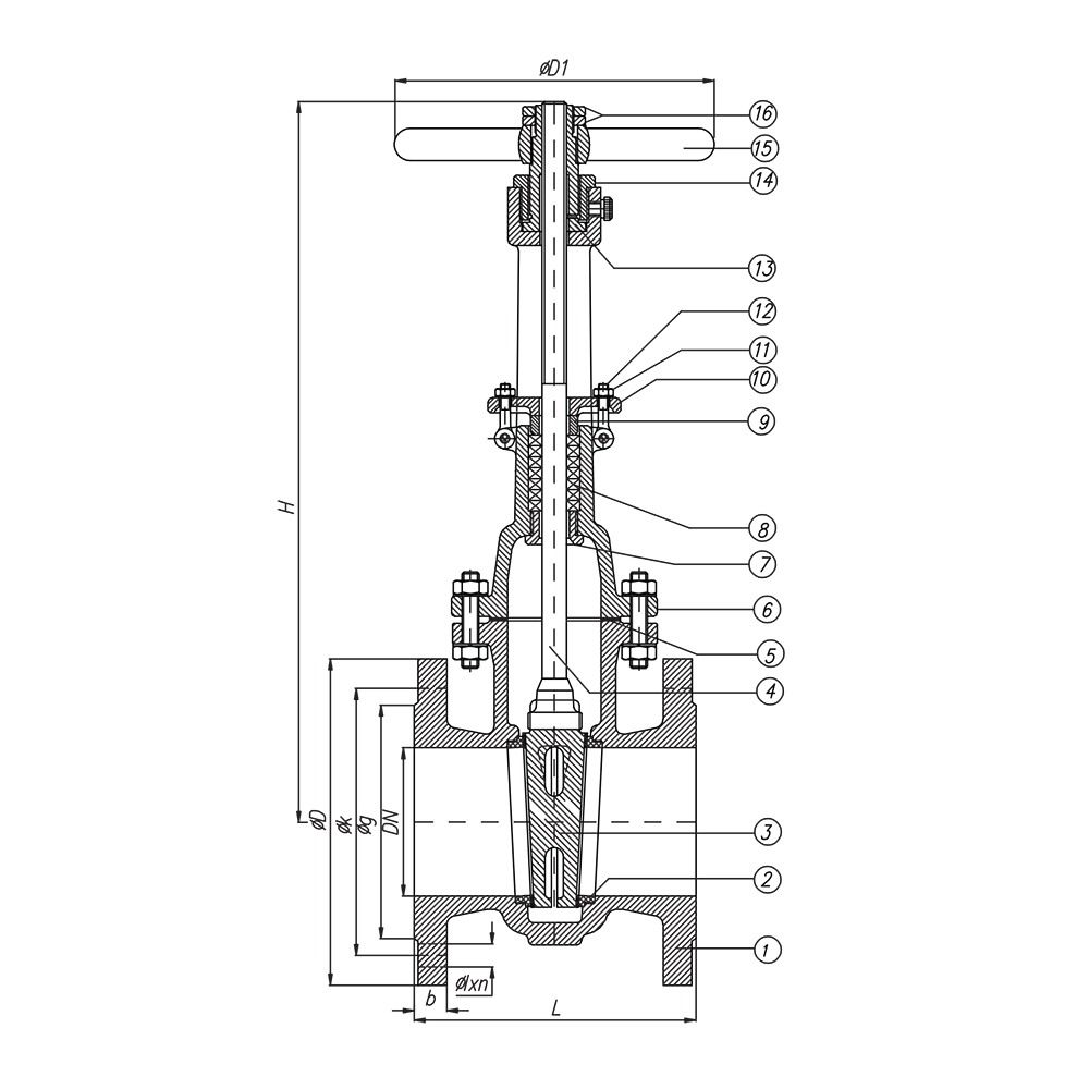 Gate Valve PN100 drawing 1