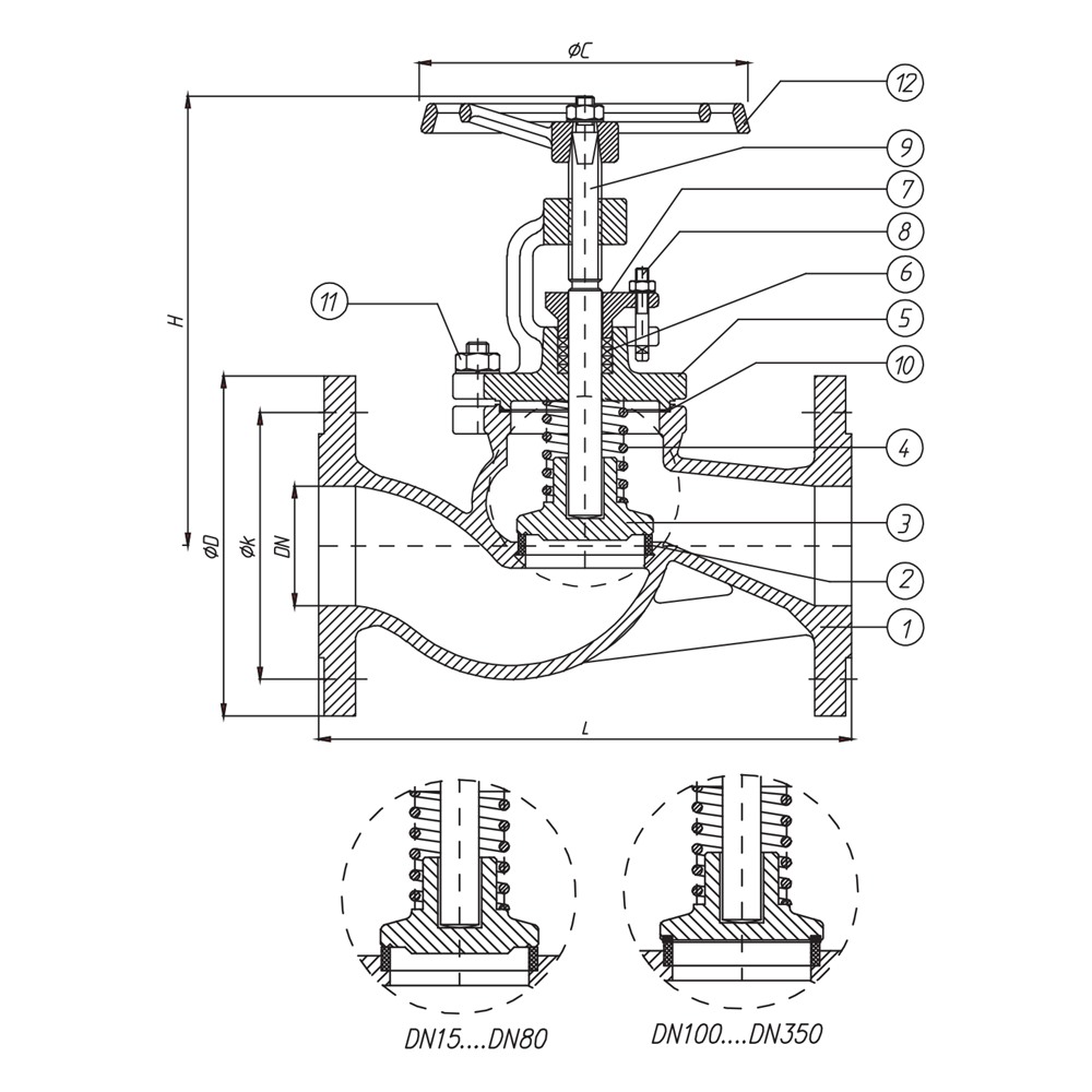 Straight SDNR Globe Valve drawing 1