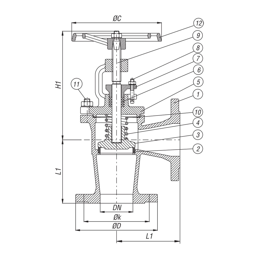 Angle Type SDNR Globe Valve drawing 1