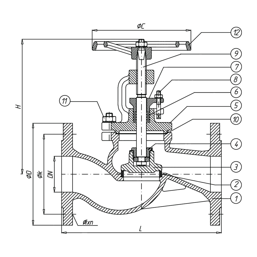 Straight Globe Valve drawing 1