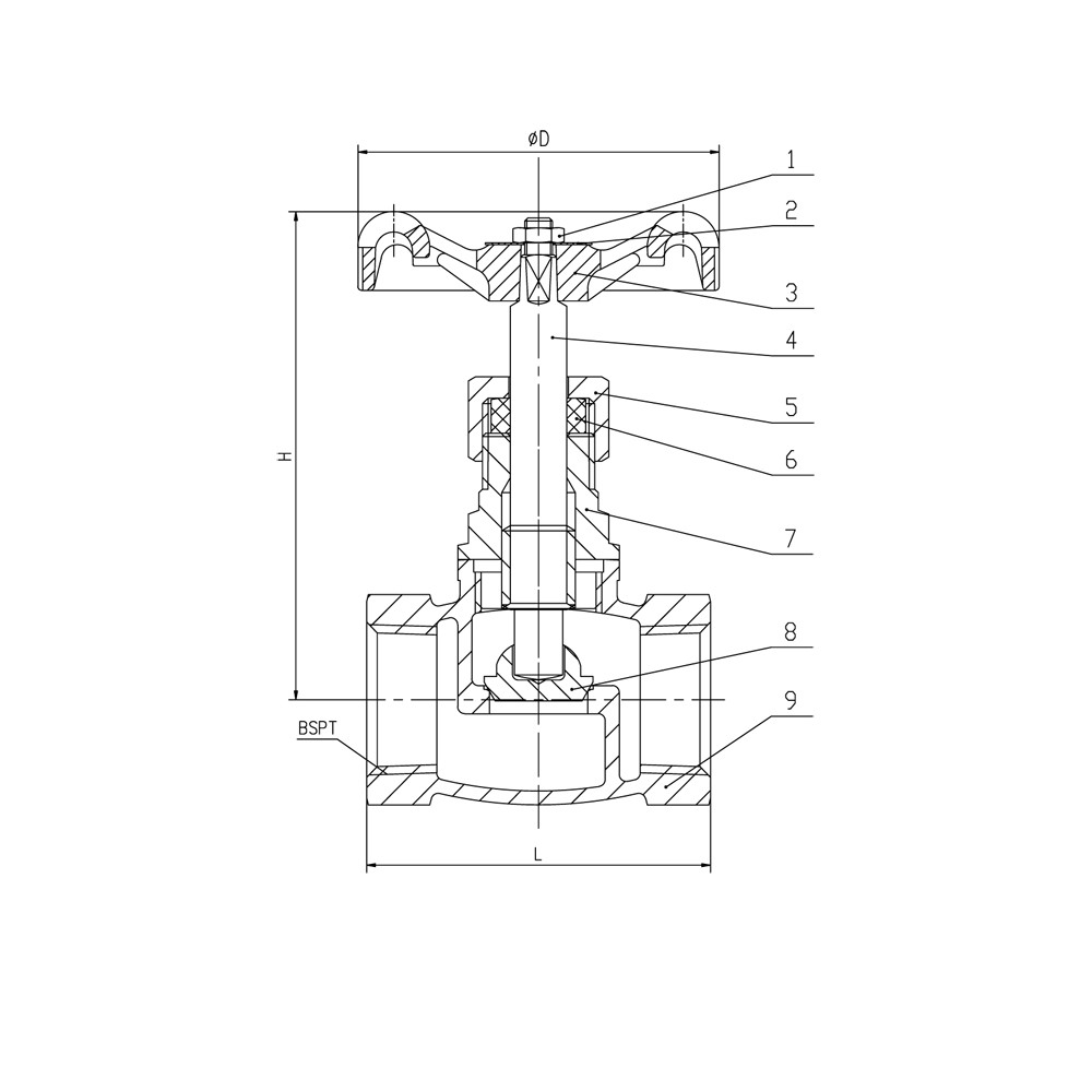 Bronze SDSL Globe Valve - BSPT drawing 1