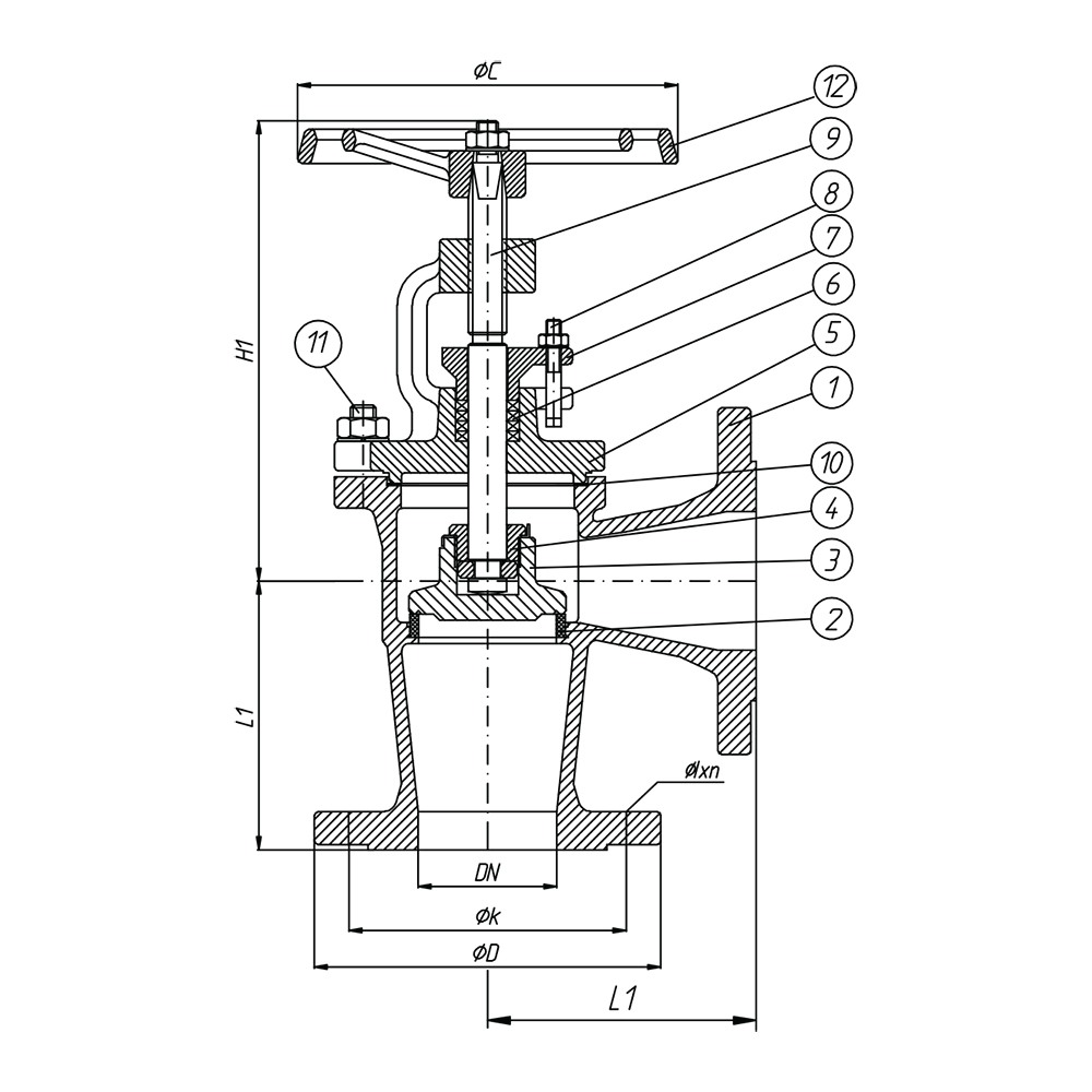 Angle Type Globe Valve 150LB drawing 1
