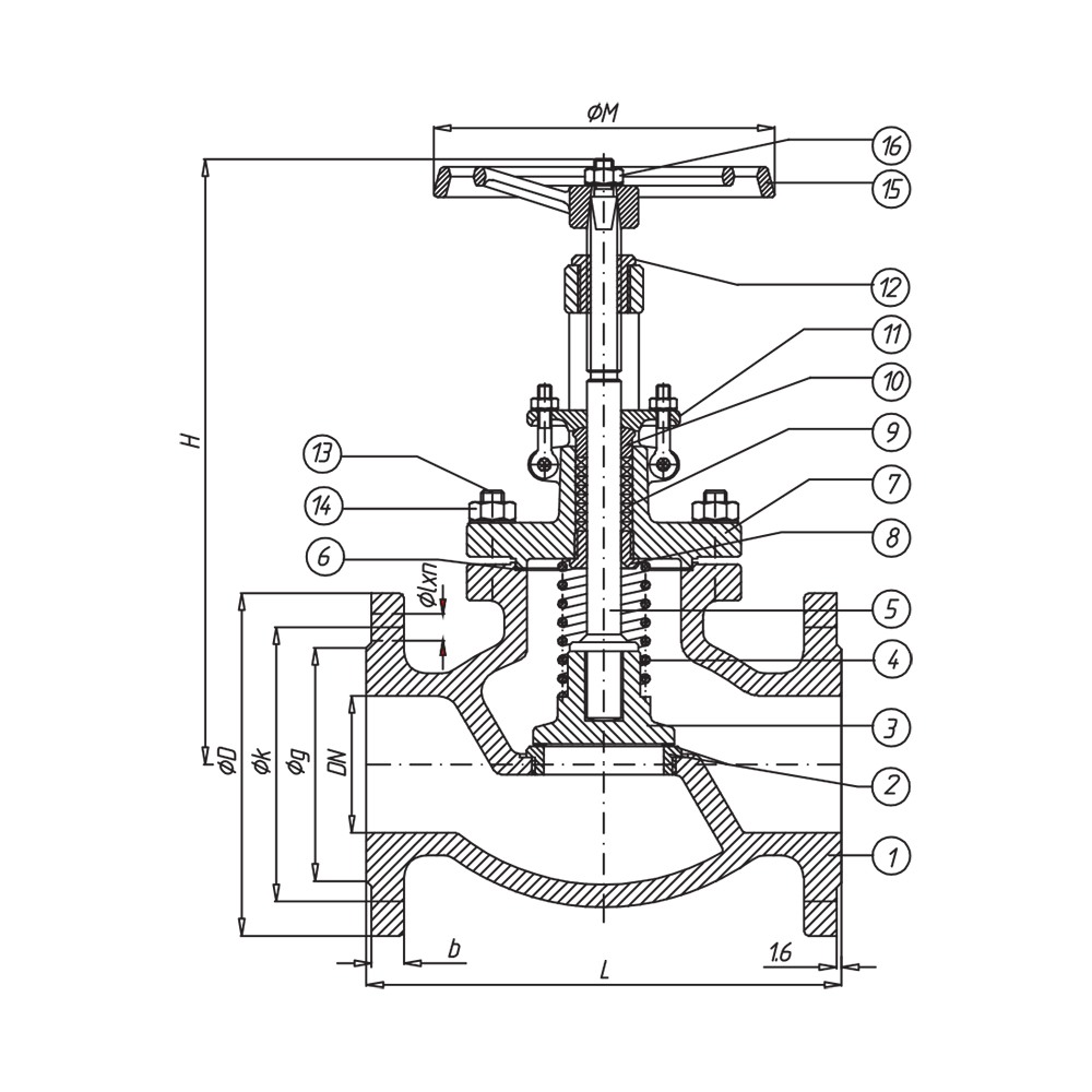 Straight Type SDNR Globe Valve 150Lb drawing 1