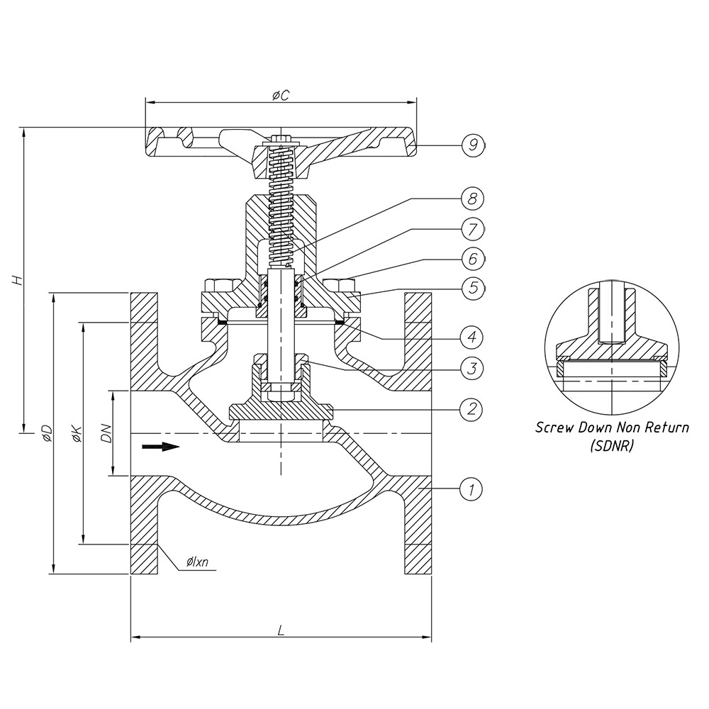 Aluminum Straight Globe Valve drawing 1