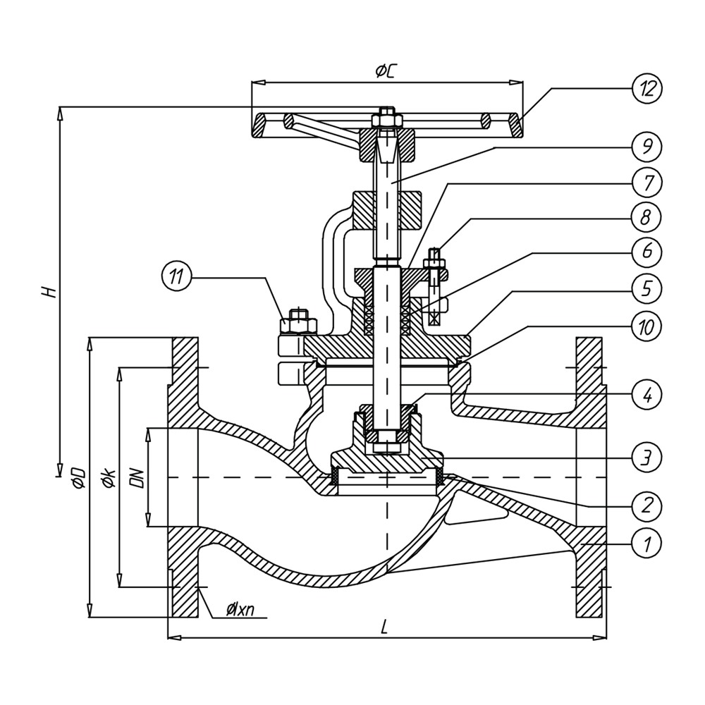Straight Globe Valve drawing 1